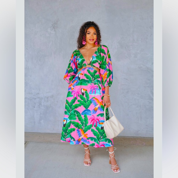 Anthropologie Colorful Tropical Midi Dress - Picture 1 of 16